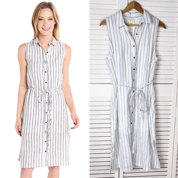 striped sleeveless shirt dress